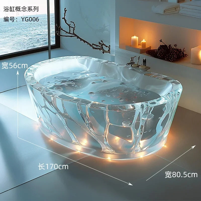 Transparent AI concept couple freestanding crystal resin bathtub with corrugated design by MC THE BLACK DIAMOND
