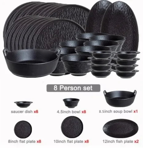Modern simplicity black and white frosted porcelain dinner set with ceramic bowls, plates, and dishes from 𝕄𝕔 𝕋𝕙𝕖 𝔹𝕝𝕒𝕔𝕜 𝔻𝕚�