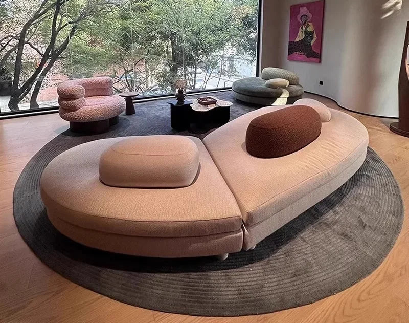 Large green fabric sectional sofa by MC THE BLACK DIAMOND with flat layered design, featuring a special-shaped modern style.