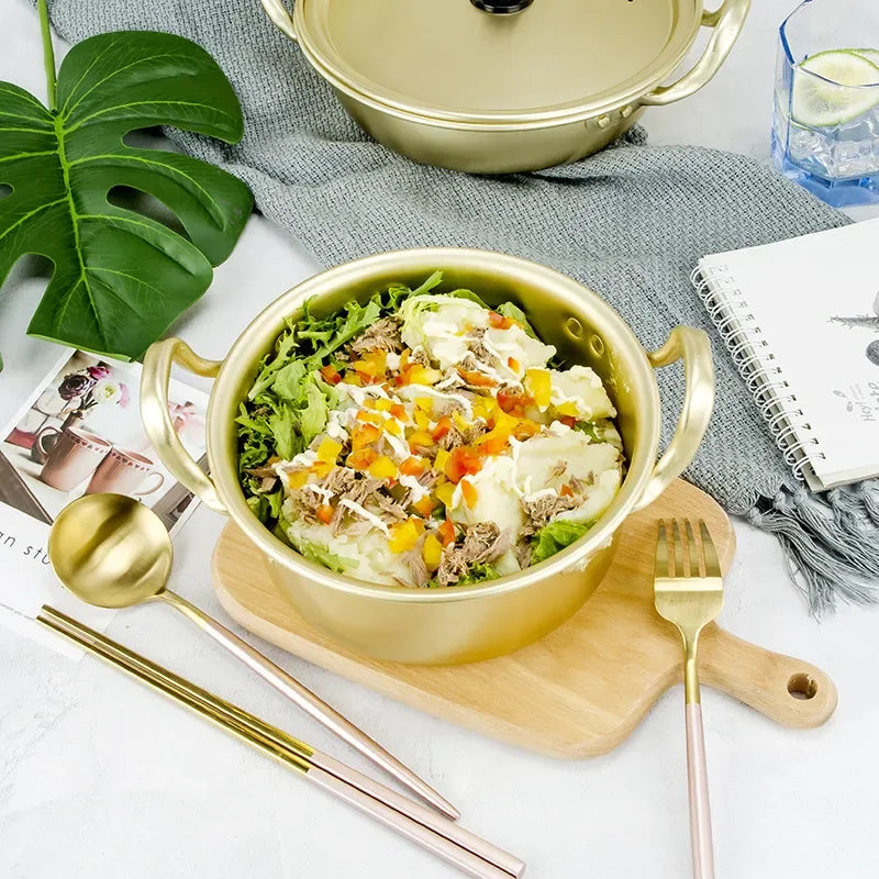 Gold aluminum stock pot from MC THE BLACK DIAMOND, ideal for hot cooking and kitchen cookware.