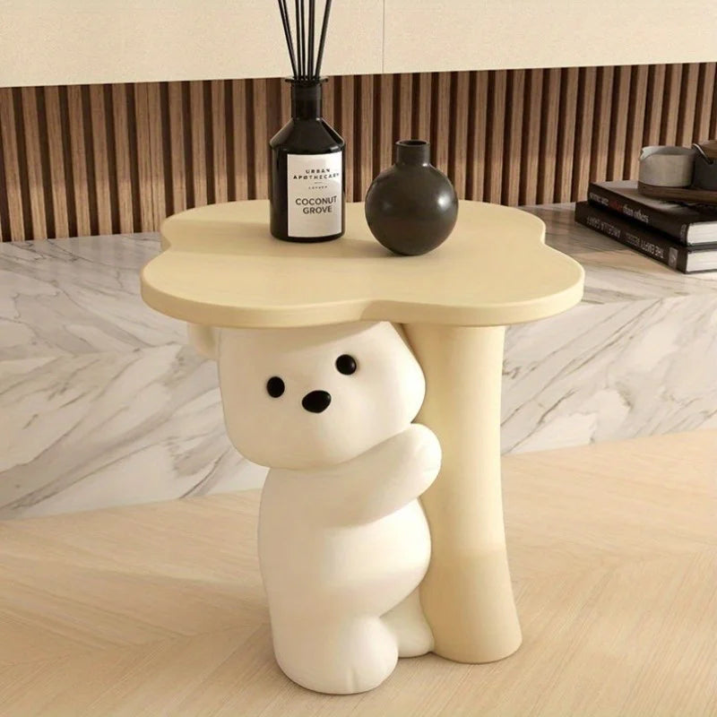 Large cute bear-shaped wooden end table by MC THE BLACK DIAMOND, featuring detailed bear design as floor decor and side table.