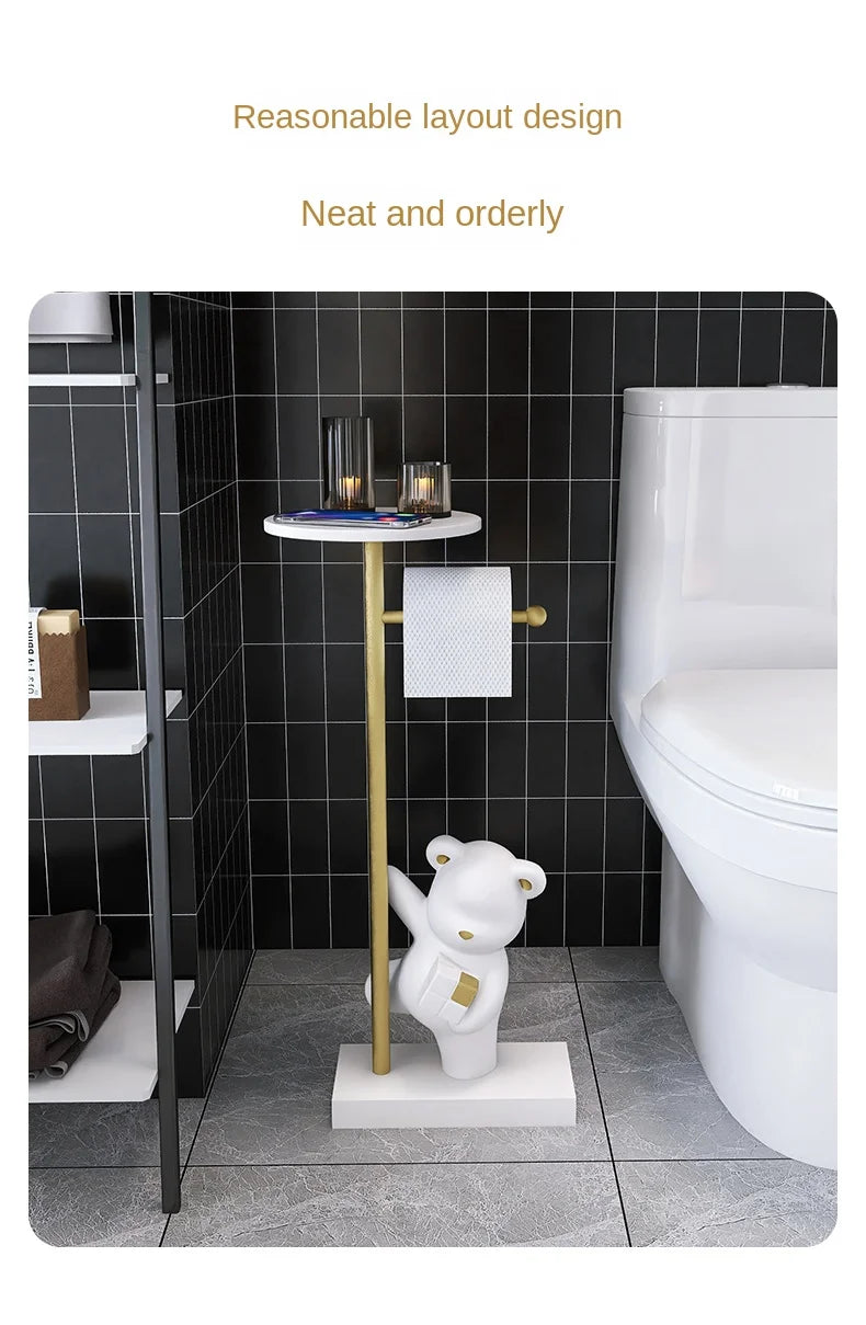 MC THE BLACK DIAMOND bear figurine toilet paper holder for household bathroom decor, featuring a cute bear design.