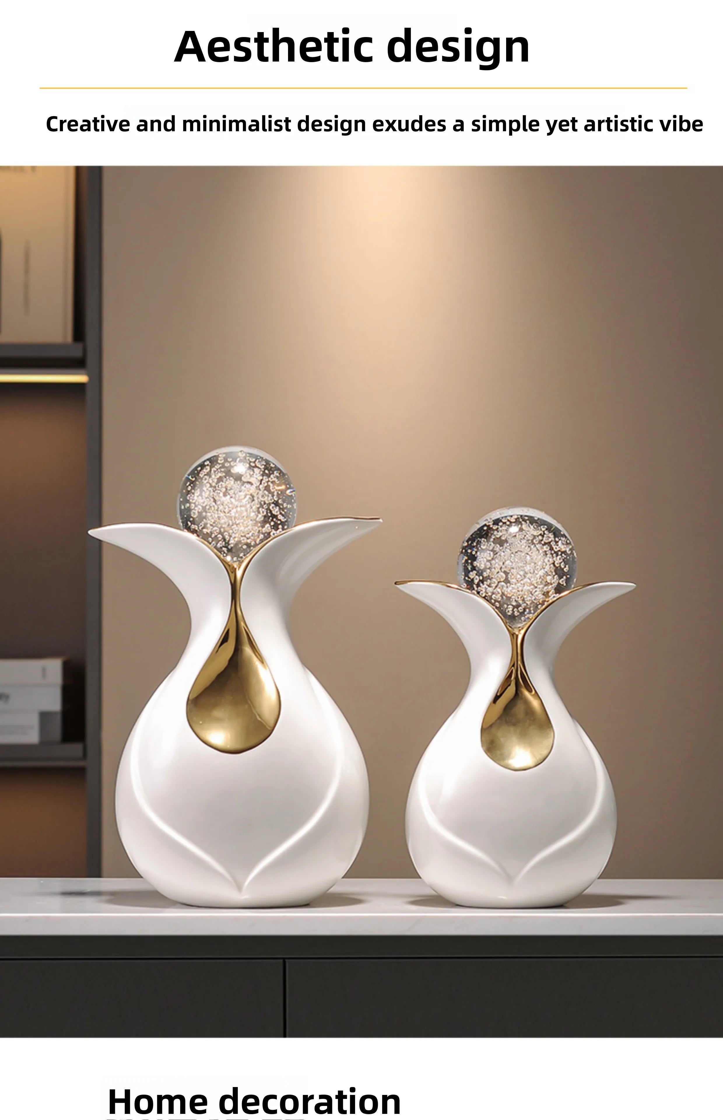 Modern art ceramic figurines with crystal ball Feng Shui decor by MC THE BLACK DIAMOND, featuring intricate design and smooth finish.