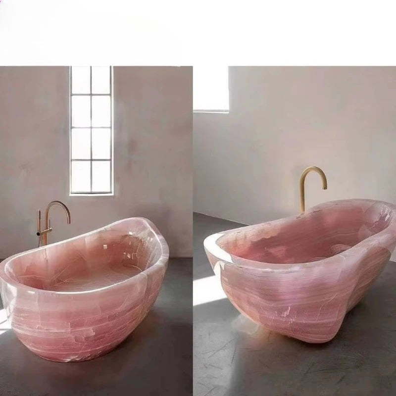Irregular pink agate freestanding bathtub by MC THE BLACK DIAMOND, designed for custom apartments and villas.