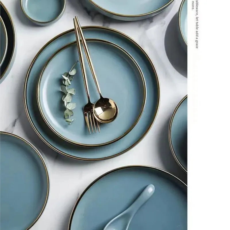 Matte ceramic dinnerware set with cereal bowls, dessert plates, and steak plates by 𝕄𝕔 𝕋𝕙𝕖 𝔹𝕝𝕒𝕔𝕜 𝔻𝕚𝕒
