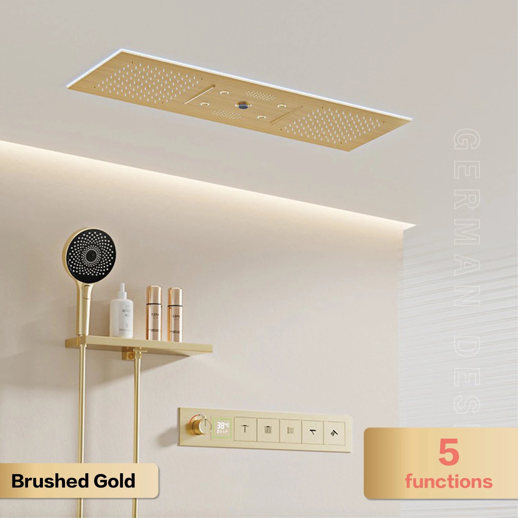 Luxury brass gunmetal LED display thermostatic shower fixture from MC THE BLACK DIAMOND, featuring modern bath and shower faucet design.