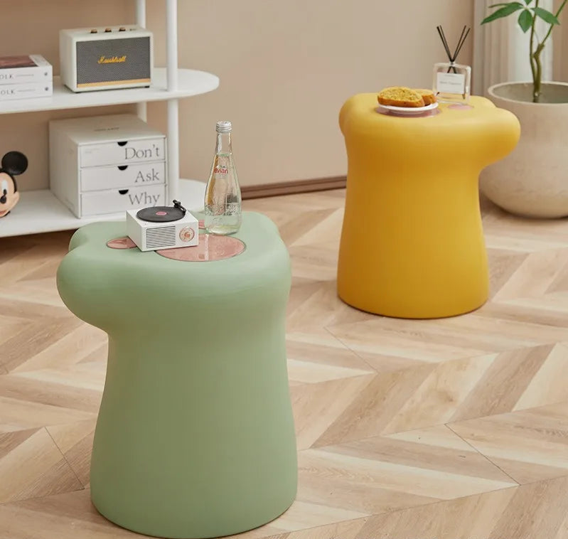 Cream-colored MC THE BLACK DIAMOND end coffee table in a living room setting, showcasing its stylish cream finish and compact design.