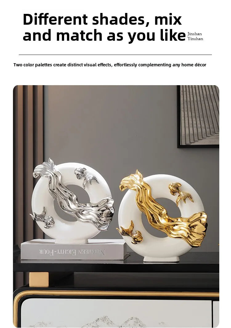Chinese Koi Lucky Ornament ceramic figurines by MC THE BLACK DIAMOND for modern home decor in living rooms, studies, and offices.