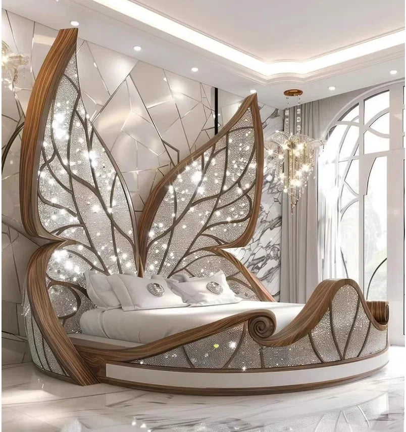 Solid wood Princess Butterfly Bed Villa platform bed by MC THE BLACK DIAMOND with detailed butterfly design and spacious sleeping area.