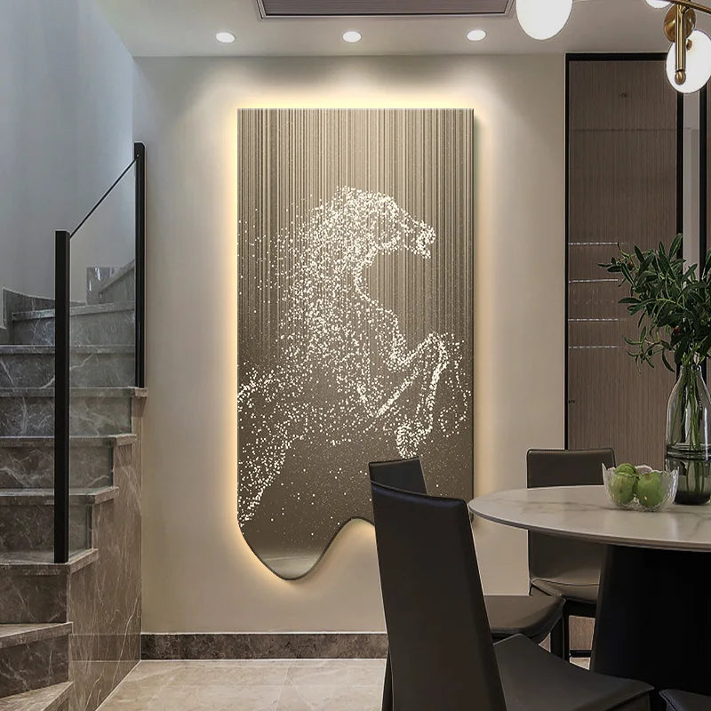 Modern art horse wall decor painting poster by MC THE BLACK DIAMOND featuring luminous LED lighting for luxury living room and corridor decor