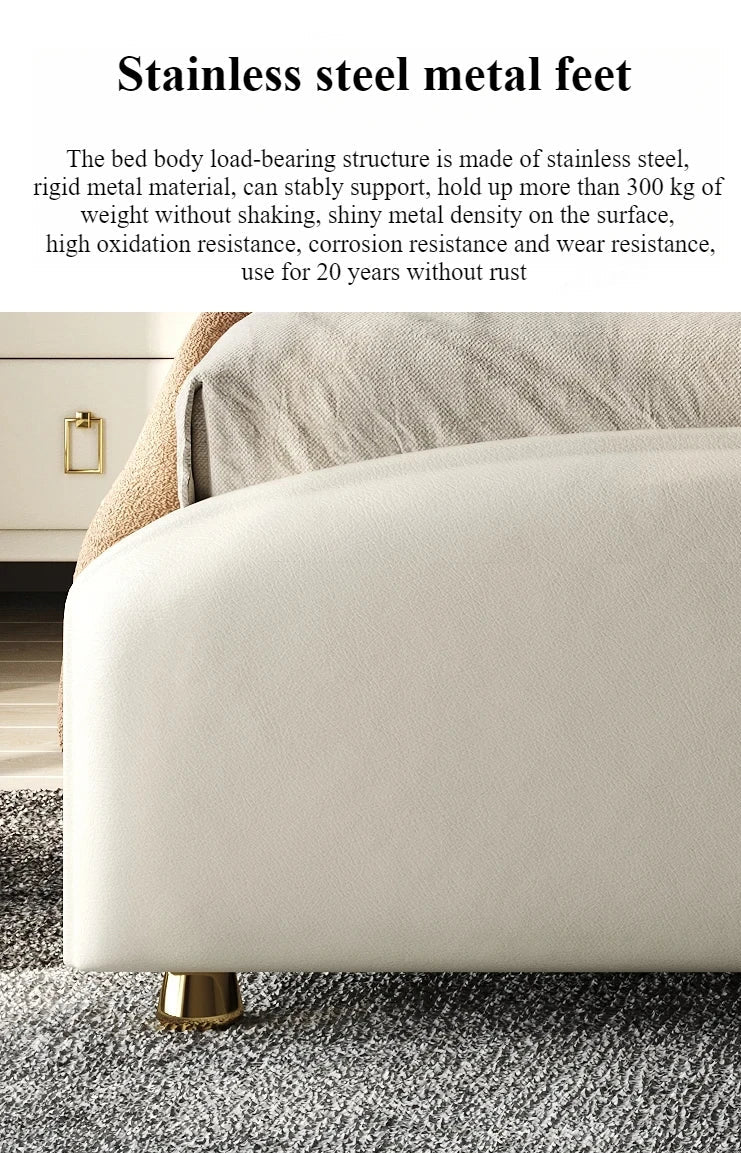 White waterproof Nordic aesthetic double bed headboard and frame by MC THE BLACK DIAMOND, modern European queen and king size furniture