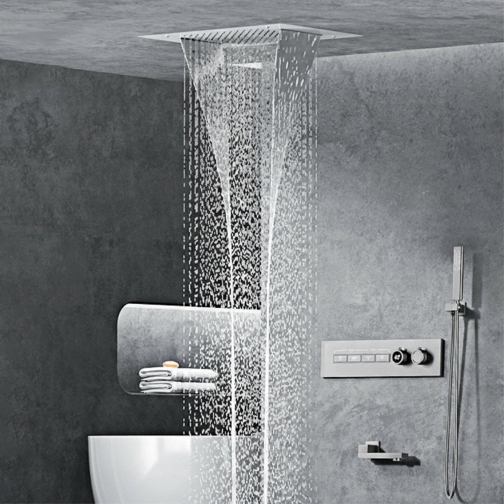 Luxury black brass shower system wall-mounted for bath, with modern fixtures and sleek design by 𝕄𝕔 𝕋𝕙𝕖 𝔹𝕝𝕒𝕔𝕜 𝔻𝕚𝕒