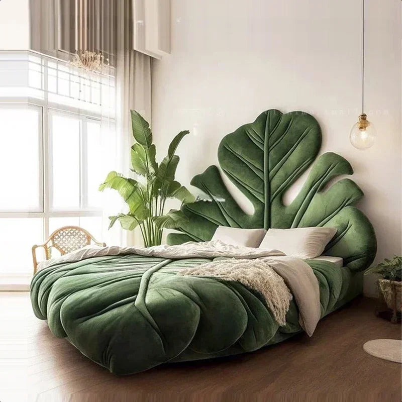 Modern velvet bedroom bed with a large, luxurious headboard by MC THE BLACK DIAMOND, perfect for double or king-size adults' bedrooms.