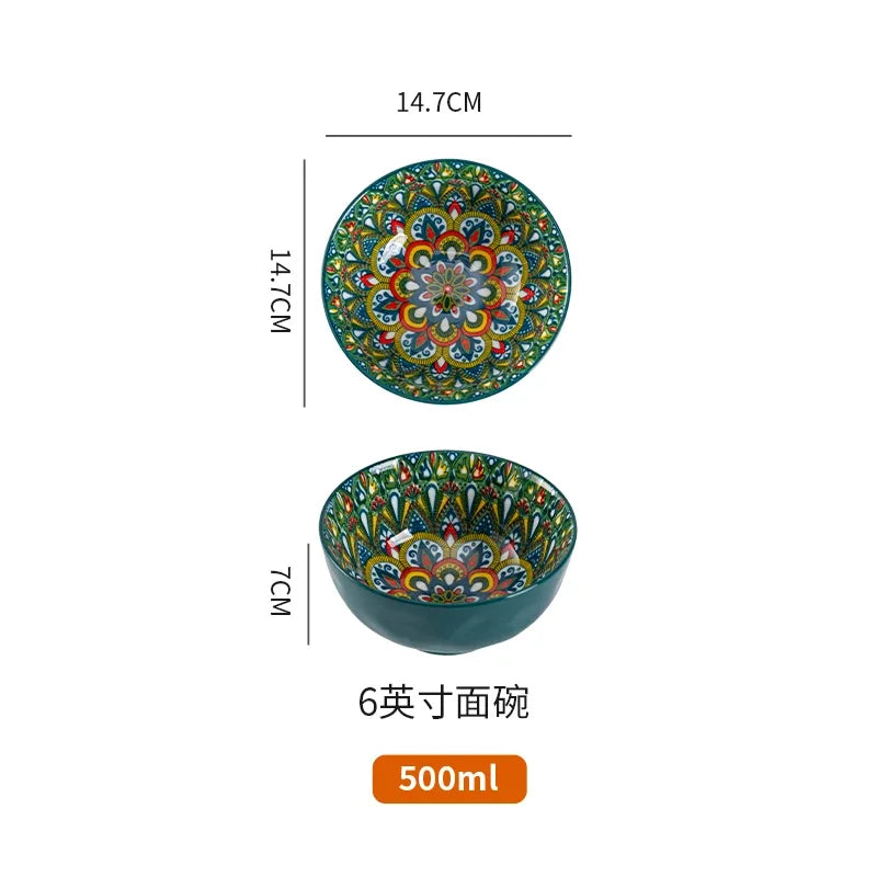 Bohemia ceramic rice bowl serving plate with intricate black diamond design from 𝕄𝕔 𝕋𝕙𝕖 𝔹𝕝𝕒𝕔𝕜 𝔻𝕚𝕒𝕞