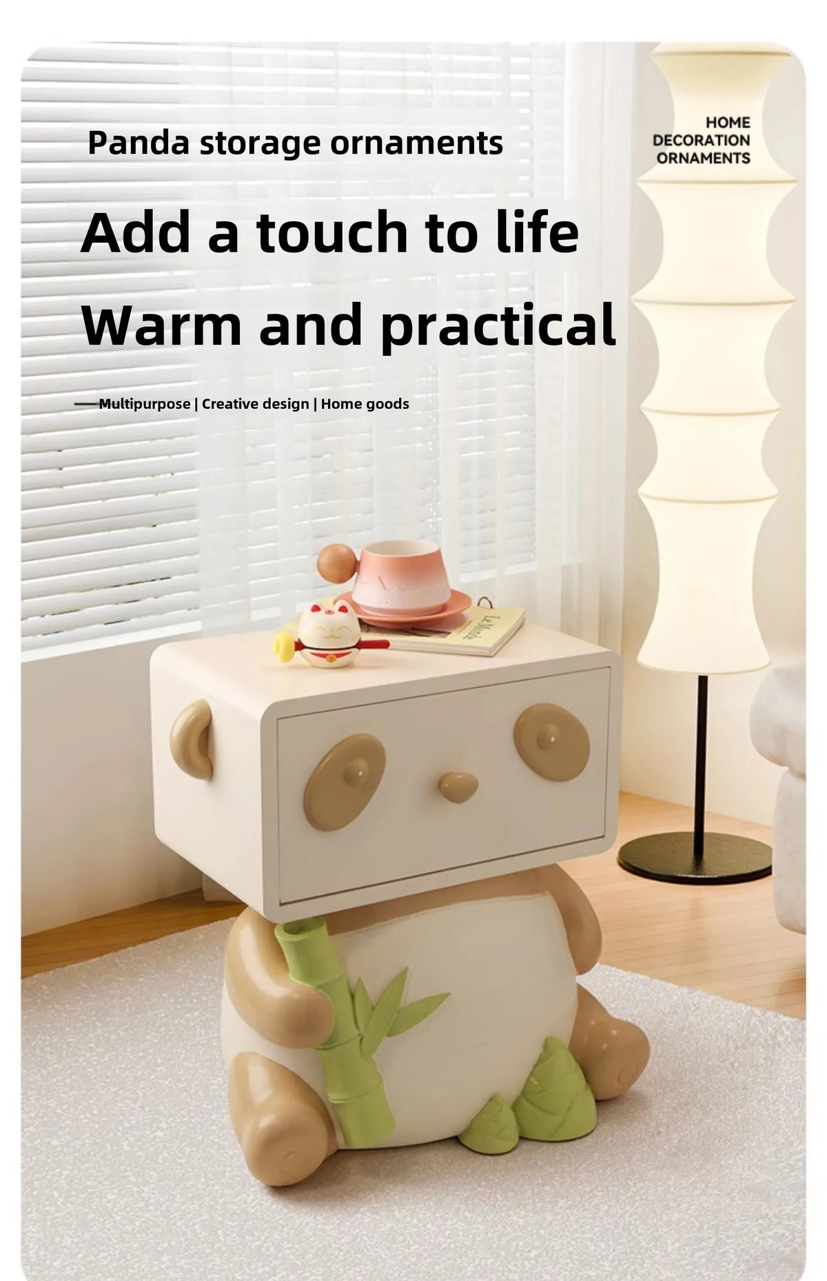 Cute panda-themed bedside table by MC THE BLACK DIAMOND, featuring creative floor storage and a charming animal design.