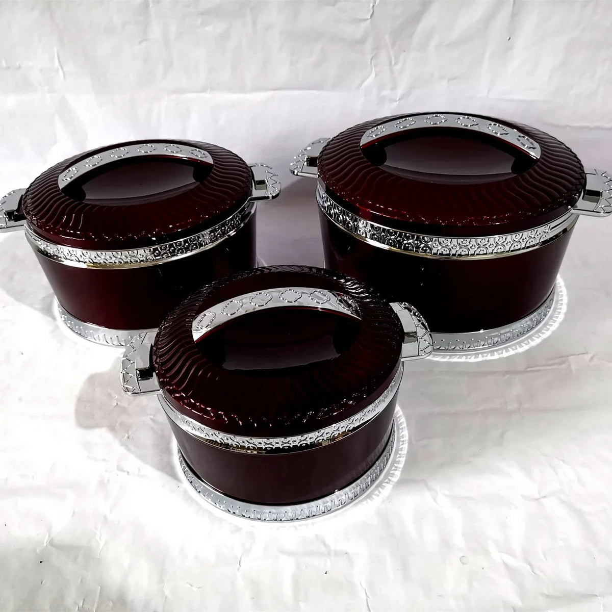 MC The Black Diamond food warmer casserole set with pots, ideal for keeping dishes warm and serving at meals.