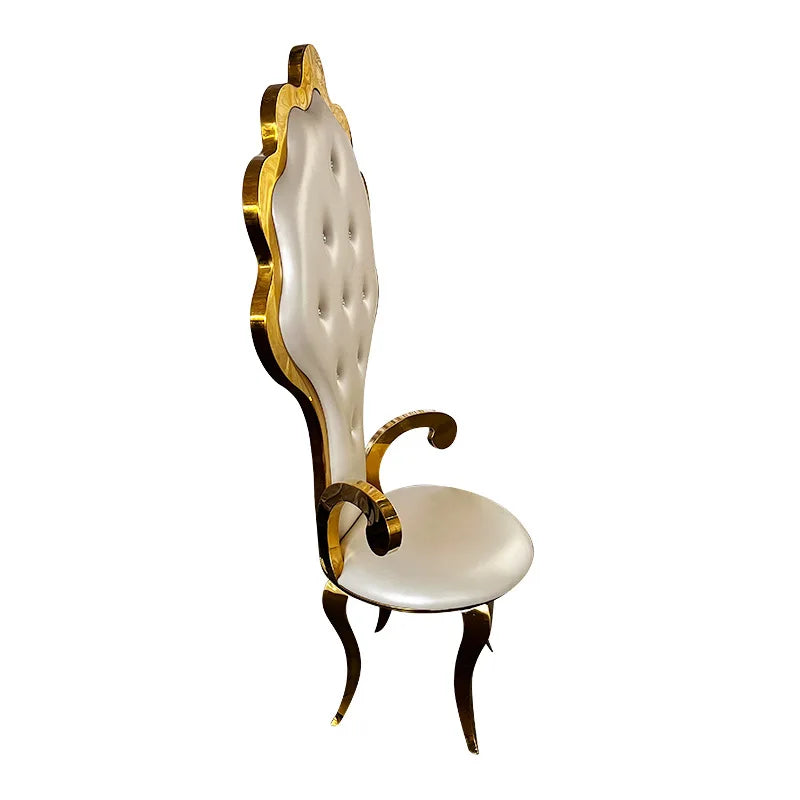 Stainless steel and leather dining chair from MC The Black Diamonds, designed for banquets and elegant event decor.