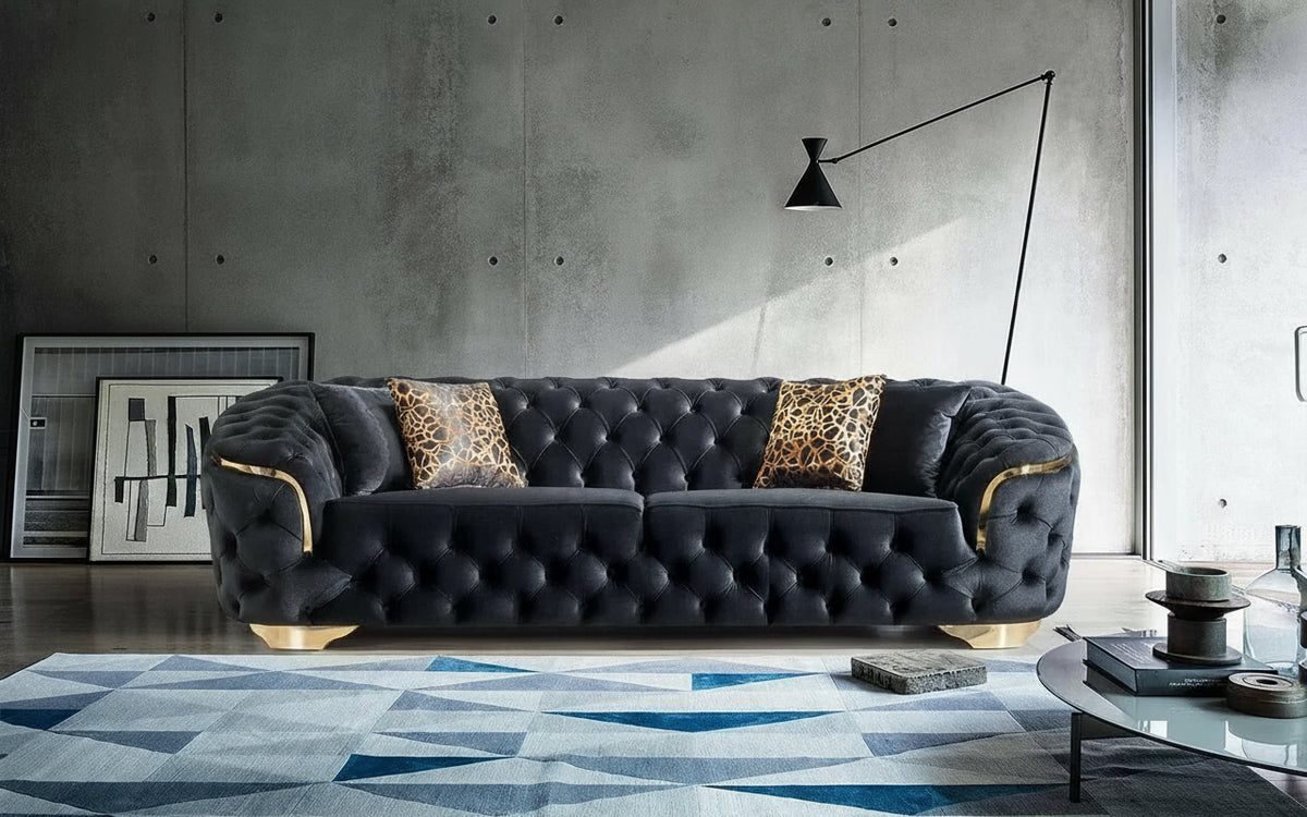 Black velvet 2-seater sofa from 𝕄𝕔 𝕋𝕙𝕖 𝔹𝕝𝕒𝕔𝕜 𝔻𝕚𝕒𝕞𝕠𝕟